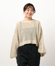 SPINNS | ショート丈 ボリュームスリーブシアーニット(ニット/セーター)