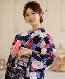 C.R.E.A.M | ひとりで着られる充実浴衣セット  結び方自由自在 ～浴衣コレクション2022 華～（浴衣・平帯・下駄・帯飾り・髪飾りコサージュ・腰紐×2・前板　豪華８点セット）(浴衣)