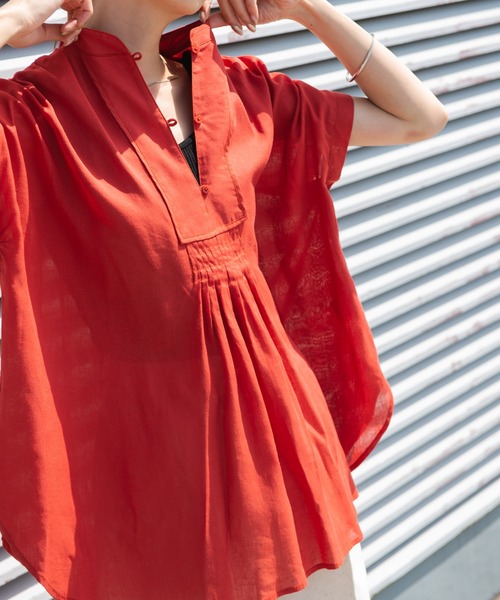 Auntie Rosa Holiday(アンティローザホリデー)の「リネンピンタックフレンチスリーブブラウス(シャツ/ブラウス・レディース・ブラック/オフホワイト/ブルー/イエロー/オレンジ/グリーン・FREE)」の6枚目の写真