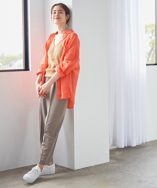 ROPE'（ロペ）の「【洗える】コットンオーガンジーBIGシャツ（シャツ/ブラウス・レディース・ダークブラウン/オフホワイト/オレンジ・38）」の10枚目の写真