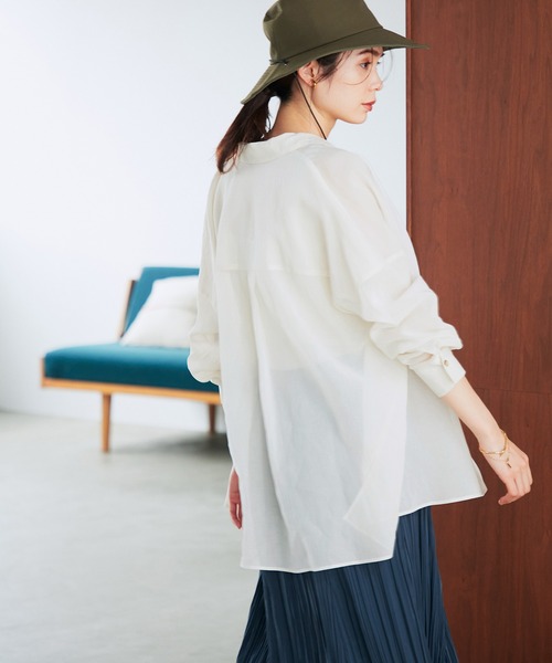 ROPE'（ロペ）の「【洗える】コットンオーガンジーBIGシャツ（シャツ/ブラウス・レディース・ダークブラウン/オフホワイト/オレンジ・38）」の16枚目の写真