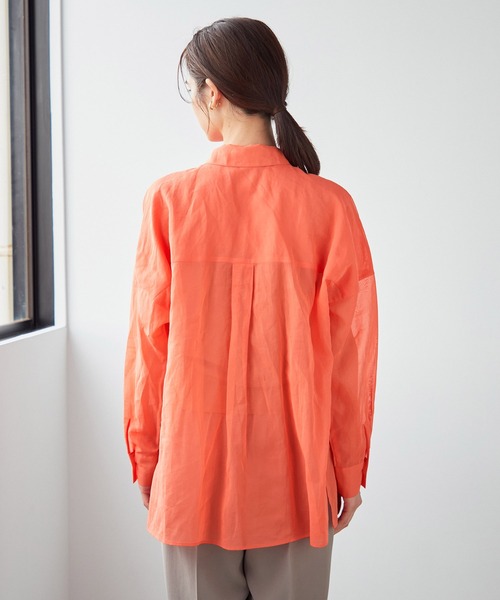 ROPE'（ロペ）の「【洗える】コットンオーガンジーBIGシャツ（シャツ/ブラウス・レディース・ダークブラウン/オフホワイト/オレンジ・38）」の12枚目の写真