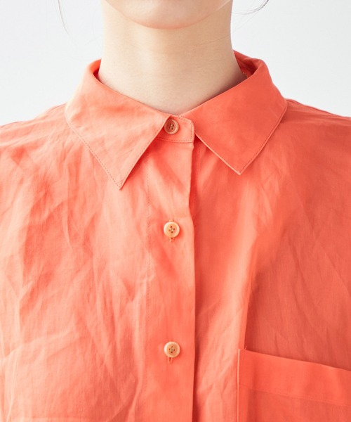 ROPE'（ロペ）の「【洗える】コットンオーガンジーBIGシャツ（シャツ/ブラウス・レディース・ダークブラウン/オフホワイト/オレンジ・38）」の8枚目の写真