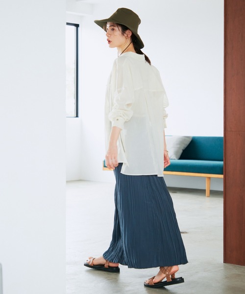 ROPE'（ロペ）の「【洗える】コットンオーガンジーBIGシャツ（シャツ/ブラウス・レディース・ダークブラウン/オフホワイト/オレンジ・38）」の5枚目の写真