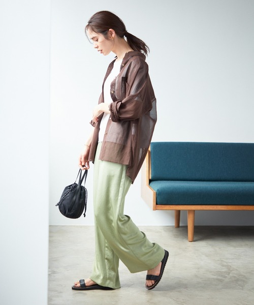 ROPE'（ロペ）の「【洗える】コットンオーガンジーBIGシャツ（シャツ/ブラウス・レディース・ダークブラウン/オフホワイト/オレンジ・38）」の9枚目の写真