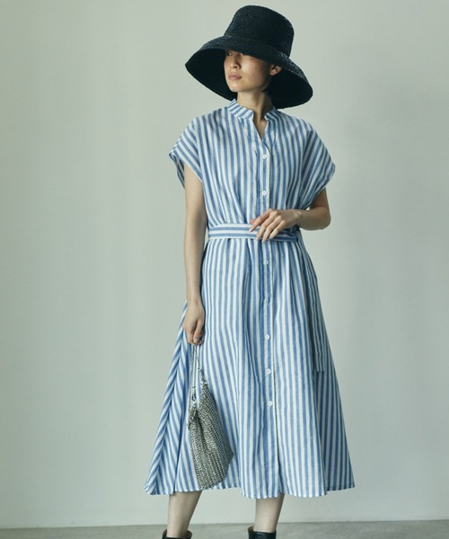 ECRIRE（エクリール）の「ストライプシャツワンピース（シャツワンピース・レディース・ブラック/ベージュ/ブルー・フリー）」の13枚目の写真