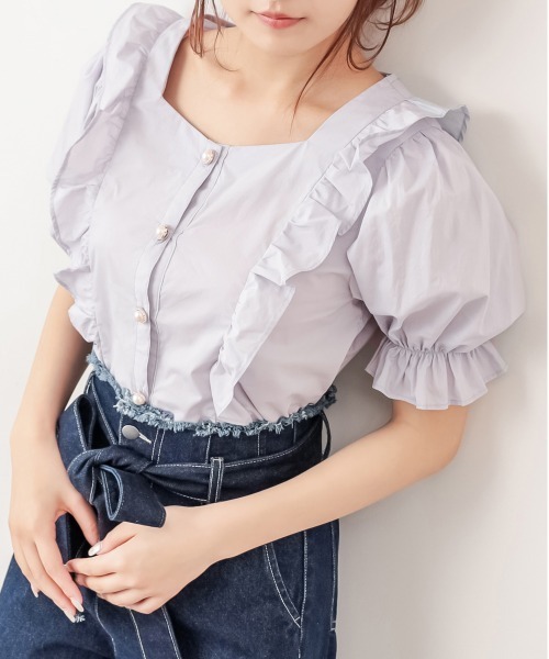 OLIVE des OLIVE（オリーブデオリーブ）の「天使のブラウス/フリルブラウス（シャツ/ブラウス・レディース・オフホワイト/ブラック/ベージュ/ライトグレー/サックスブルー・FREE）」の5枚目の写真