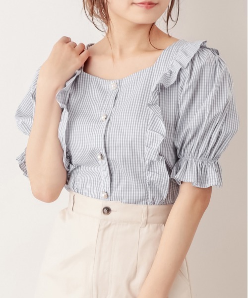 OLIVE des OLIVE（オリーブデオリーブ）の「天使のブラウス/フリルブラウス（シャツ/ブラウス・レディース・オフホワイト/ブラック/ベージュ/ライトグレー/サックスブルー・FREE）」の3枚目の写真