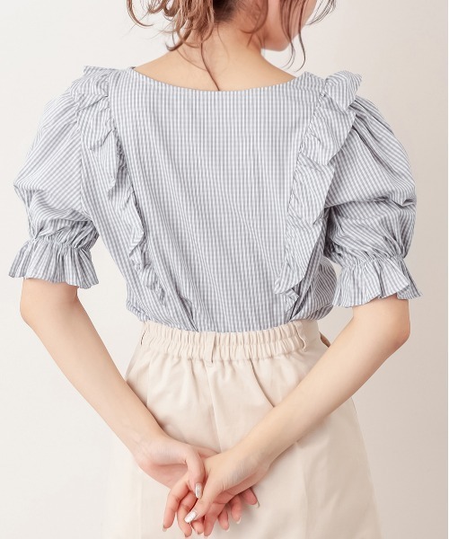 OLIVE des OLIVE（オリーブデオリーブ）の「天使のブラウス/フリルブラウス（シャツ/ブラウス・レディース・オフホワイト/ブラック/ベージュ/ライトグレー/サックスブルー・FREE）」の7枚目の写真