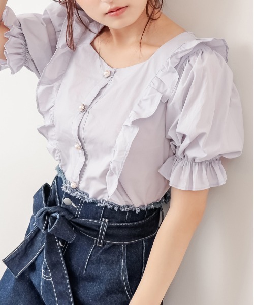 オリーブさま・ブラウス・ アメリカンホリック AMERICAN HOLIC ギャザースリーブブラウス