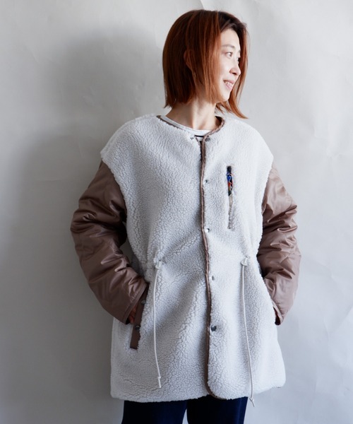 MANASTASH（マナスタッシュ）の「MANASTASH/マナスタッシュ　W's REVERSIBLE JKT　ウィメンズ　リバーシブル　ジャケット　ボア（ブルゾン・レディース・ブラック/ナチュラル・MEDIUM）」の2枚目の写真