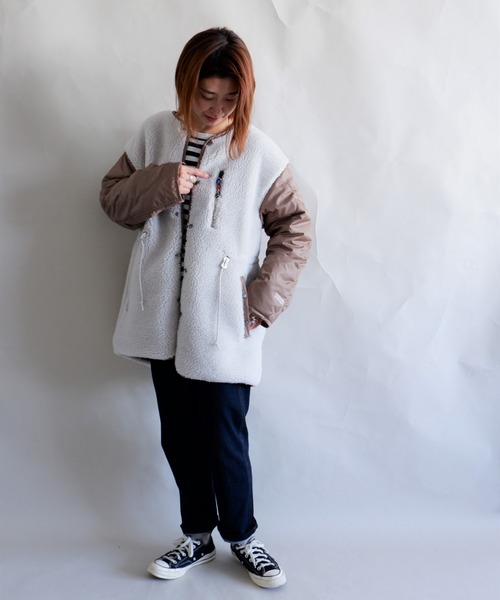 MANASTASH（マナスタッシュ）の「MANASTASH/マナスタッシュ　W's REVERSIBLE JKT　ウィメンズ　リバーシブル　ジャケット　ボア（ブルゾン・レディース・ブラック/ナチュラル・MEDIUM）」の12枚目の写真