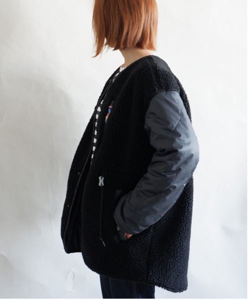MANASTASH（マナスタッシュ）の「MANASTASH/マナスタッシュ　W's REVERSIBLE JKT　ウィメンズ　リバーシブル　ジャケット　ボア（ブルゾン・レディース・ブラック/ナチュラル・MEDIUM）」の9枚目の写真
