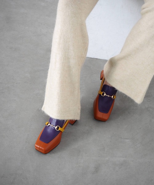 カラーコンビヒールローファー