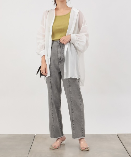 COLONY 2139（コロニートゥーワンスリーナイン）の「バンドカラーボリューム袖シアーシャツ（シャツ/ブラウス・レディース・ブラック/オフホワイト/グレイッシュベージュ・FREE）」の4枚目の写真