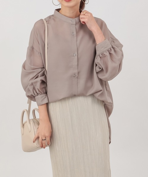 COLONY 2139（コロニートゥーワンスリーナイン）の「バンドカラーボリューム袖シアーシャツ（シャツ/ブラウス・レディース・ブラック/オフホワイト/グレイッシュベージュ・FREE）」の10枚目の写真