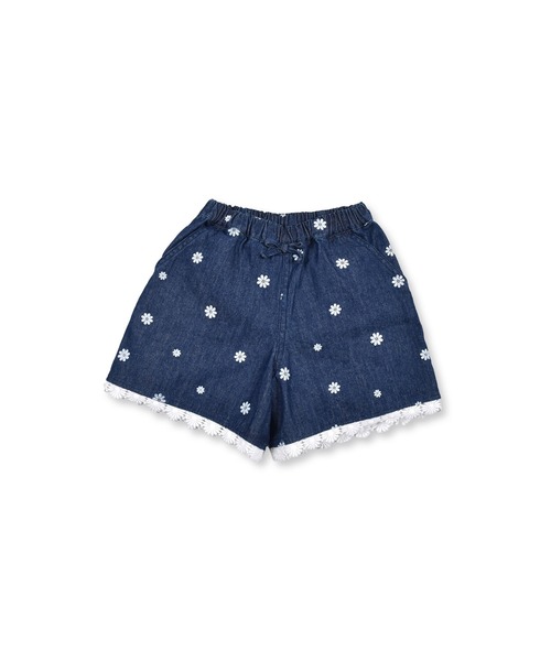 SLAP SLIP(スラップスリップ)の「SLAPSLIP/デニムチェック花柄プリントショートパンツ(90~130cm)(その他パンツ・キッズ・ブラック/ネイビー・120/110/130/90/100)」の2枚目の写真