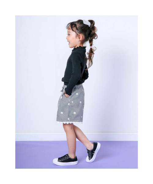 SLAP SLIP(スラップスリップ)の「SLAPSLIP/デニムチェック花柄プリントショートパンツ(90~130cm)(その他パンツ・キッズ・ブラック/ネイビー・120/110/130/90/100)」の3枚目の写真