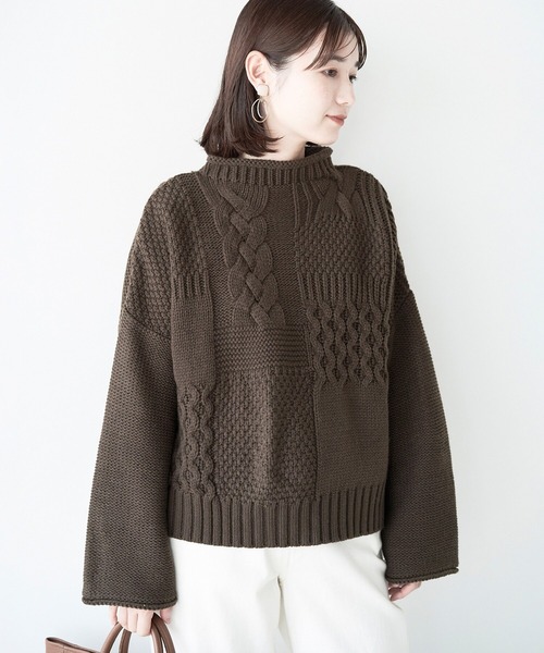 haco!(ハコ)の「パッと着てキュン!あれもこれもかわいい柄をいろいろ組み合わせたとびきりかわいいケーブルニット(ニット/セーター・レディース・ブラウン/ベージュ/ブルー・X-LARGE/SMALL/LARGE/MEDIUM)」の16枚目の写真