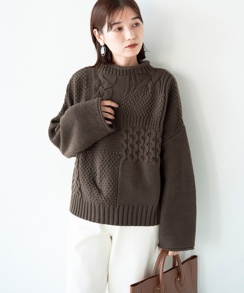 haco!(ハコ)の「パッと着てキュン!あれもこれもかわいい柄をいろいろ組み合わせたとびきりかわいいケーブルニット(ニット/セーター・レディース・ブラウン/ベージュ/ブルー・X-LARGE/SMALL/LARGE/MEDIUM)」の19枚目の写真