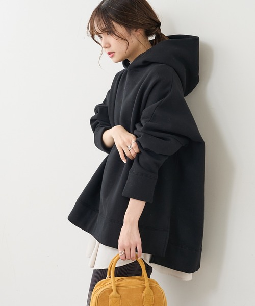 PUAL CE CIN（ピュアルセシン）の「【WEB限定】裏起毛裾スリットパーカープルオーバー（パーカー・レディース・グレイッシュベージュ/ブラック/ブラウン/モカ/オフホワイト/キャメル・FREE）」の3枚目の写真