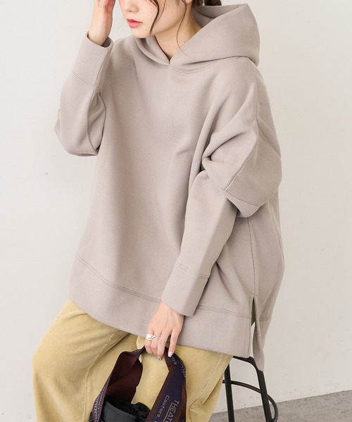 PUAL CE CIN（ピュアルセシン）の「【WEB限定】裏起毛裾スリットパーカープルオーバー（パーカー・レディース・グレイッシュベージュ/ブラック/ブラウン/モカ/オフホワイト/キャメル・FREE）」の9枚目の写真