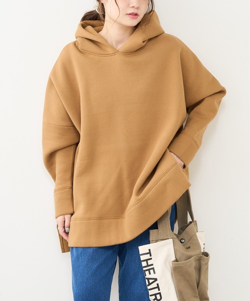 PUAL CE CIN（ピュアルセシン）の「【WEB限定】裏起毛裾スリットパーカープルオーバー（パーカー・レディース・グレイッシュベージュ/ブラック/ブラウン/モカ/オフホワイト/キャメル・FREE）」の18枚目の写真