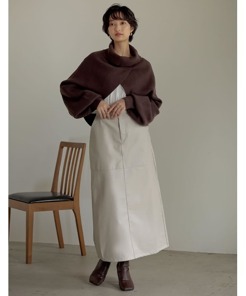 Re:EDIT（リエディ）の「エコレザーロングスカート（スカート・レディース・ブラック/ブラウン/アイボリー/カーキ・SHORT/MEDIUM/TALL/LARGE）」の8枚目の写真