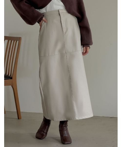 Re:EDIT（リエディ）の「エコレザーロングスカート（スカート・レディース・ブラック/ブラウン/アイボリー/カーキ・SHORT/MEDIUM/TALL/LARGE）」の16枚目の写真