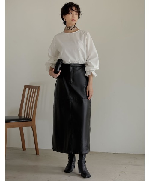 Re:EDIT（リエディ）の「エコレザーロングスカート（スカート・レディース・ブラック/ブラウン/アイボリー/カーキ・SHORT/MEDIUM/TALL/LARGE）」の21枚目の写真