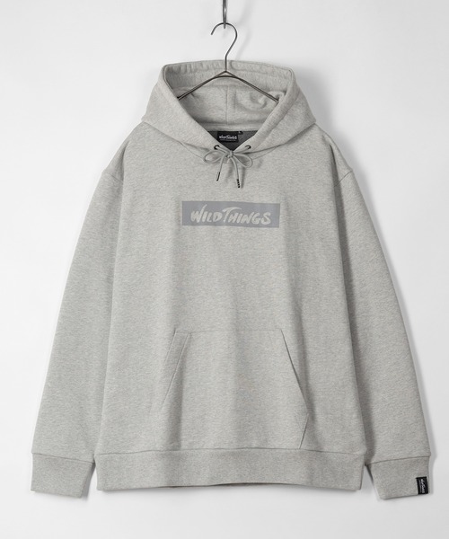 WILD THINGS(ワイルドシングス)の「【WILD THINGS/ワイルドシングス】ボックスロゴ プリントプルパーカー/LOGO SWEAT PARKA(パーカー・メンズ・ブラック/グレー・M/XL/L)」の1枚目の写真