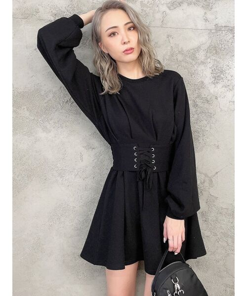 GYDA 2wayコルセットフレアスウェットワンピース GYDA 2WAYコルセット フレアスウェットワンピース（ブラック