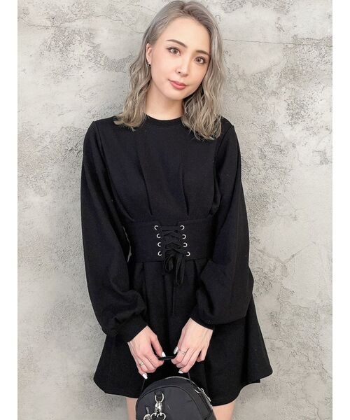 GYDA(ジェイダ)の「2WAYコルセット フレアスウェットワンピース(ワンピース・レディース・アイボリー/ブラック/ベージュ・FREE)」の9枚目の写真