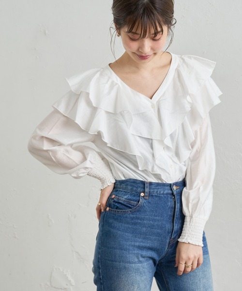 natural couture（ナチュラルクチュール）の「【WEB限定】おしゃれラッフルデザインブラウス（シャツ/ブラウス・レディース・その他2/モカ/オフホワイト/その他1/ブラック・FREE）」の9枚目の写真