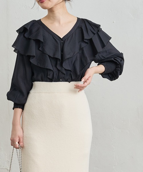 natural couture（ナチュラルクチュール）の「【WEB限定】おしゃれラッフルデザインブラウス（シャツ/ブラウス・レディース・その他2/モカ/オフホワイト/その他1/ブラック・FREE）」の12枚目の写真