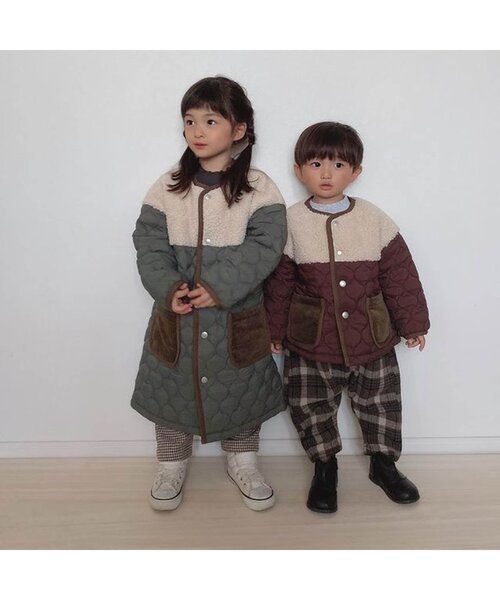BREEZE by yumi.（ブリーズバイユミ）の「WEB限定 キルトボア中綿ジャケットロング【BREEZE by yumi.】（ダウンジャケット/コート・キッズ・ブラウン/カーキ・110/100/140/150/120/90/130）」の4枚目の写真