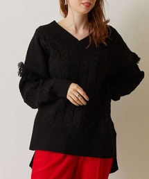 FLEUR DE KALINA | 【FLEUR DE KALINA/フレール ドゥ カリーナ】 ケーブル切替フリンジアームニットプルオーバー(ニット/セーター)
