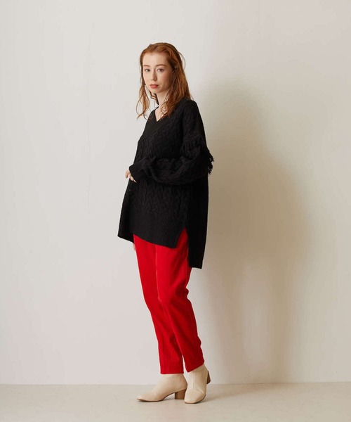 FLEUR DE KALINA（フレールドゥカリーナ）の「【FLEUR DE KALINA/ﾌﾚｰﾙ ﾄﾞｩ ｶﾘｰﾅ】 ｹｰﾌﾞﾙ切替ﾌﾘﾝｼﾞｱｰﾑﾆｯﾄﾌﾟﾙｵｰﾊﾞｰ（ニット/セーター・レディース・ホワイト/グリーン/ブラック・FREE）」の22枚目の写真