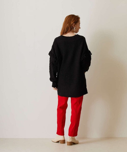 FLEUR DE KALINA（フレールドゥカリーナ）の「【FLEUR DE KALINA/ﾌﾚｰﾙ ﾄﾞｩ ｶﾘｰﾅ】 ｹｰﾌﾞﾙ切替ﾌﾘﾝｼﾞｱｰﾑﾆｯﾄﾌﾟﾙｵｰﾊﾞｰ（ニット/セーター・レディース・ホワイト/グリーン/ブラック・FREE）」の21枚目の写真