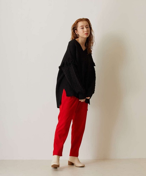 FLEUR DE KALINA（フレールドゥカリーナ）の「【FLEUR DE KALINA/ﾌﾚｰﾙ ﾄﾞｩ ｶﾘｰﾅ】 ｹｰﾌﾞﾙ切替ﾌﾘﾝｼﾞｱｰﾑﾆｯﾄﾌﾟﾙｵｰﾊﾞｰ（ニット/セーター・レディース・ホワイト/グリーン/ブラック・FREE）」の19枚目の写真