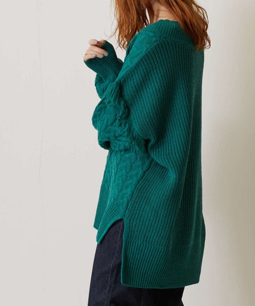 FLEUR DE KALINA（フレールドゥカリーナ）の「【FLEUR DE KALINA/ﾌﾚｰﾙ ﾄﾞｩ ｶﾘｰﾅ】 ｹｰﾌﾞﾙ切替ﾌﾘﾝｼﾞｱｰﾑﾆｯﾄﾌﾟﾙｵｰﾊﾞｰ（ニット/セーター・レディース・ホワイト/グリーン/ブラック・FREE）」の18枚目の写真