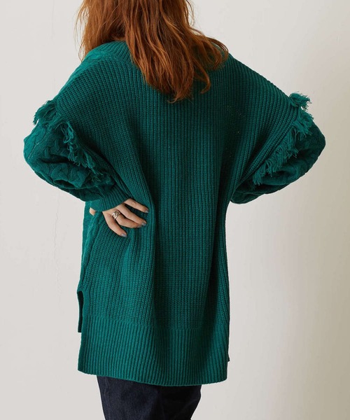 FLEUR DE KALINA（フレールドゥカリーナ）の「【FLEUR DE KALINA/ﾌﾚｰﾙ ﾄﾞｩ ｶﾘｰﾅ】 ｹｰﾌﾞﾙ切替ﾌﾘﾝｼﾞｱｰﾑﾆｯﾄﾌﾟﾙｵｰﾊﾞｰ（ニット/セーター・レディース・ホワイト/グリーン/ブラック・FREE）」の17枚目の写真