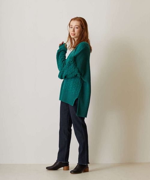 FLEUR DE KALINA（フレールドゥカリーナ）の「【FLEUR DE KALINA/ﾌﾚｰﾙ ﾄﾞｩ ｶﾘｰﾅ】 ｹｰﾌﾞﾙ切替ﾌﾘﾝｼﾞｱｰﾑﾆｯﾄﾌﾟﾙｵｰﾊﾞｰ（ニット/セーター・レディース・ホワイト/グリーン/ブラック・FREE）」の12枚目の写真