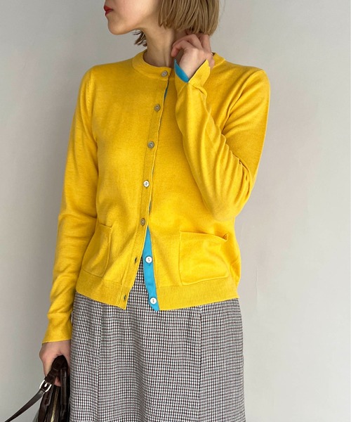 PICCIN（ピッチン）の「シェルボタンバイカラーカーディガン（カーディガン/ボレロ・レディース・オフホワイト/ライトグレー/エメラルド/ラベンダー/イエロー/チェリーピンク・M）」の5枚目の写真