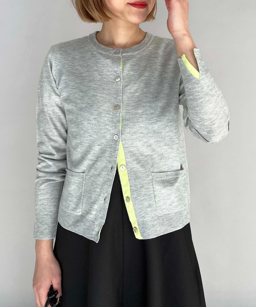 PICCIN（ピッチン）の「シェルボタンバイカラーカーディガン（カーディガン/ボレロ・レディース・オフホワイト/ライトグレー/エメラルド/ラベンダー/イエロー/チェリーピンク・M）」の7枚目の写真
