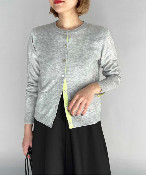 PICCIN（ピッチン）の「シェルボタンバイカラーカーディガン（カーディガン/ボレロ・レディース・オフホワイト/ライトグレー/エメラルド/ラベンダー/イエロー/チェリーピンク・M）」の8枚目の写真