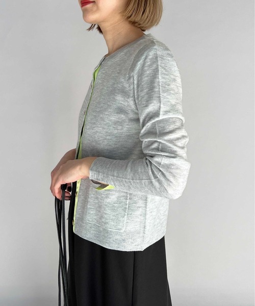 PICCIN（ピッチン）の「シェルボタンバイカラーカーディガン（カーディガン/ボレロ・レディース・オフホワイト/ライトグレー/エメラルド/ラベンダー/イエロー/チェリーピンク・M）」の9枚目の写真