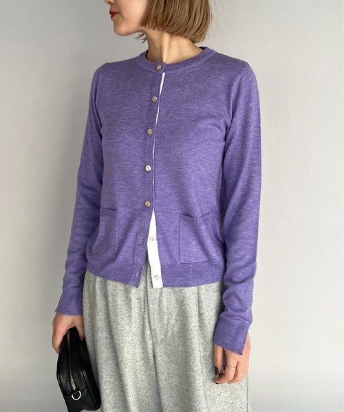 PICCIN（ピッチン）の「シェルボタンバイカラーカーディガン（カーディガン/ボレロ・レディース・オフホワイト/ライトグレー/エメラルド/ラベンダー/イエロー/チェリーピンク・M）」の16枚目の写真