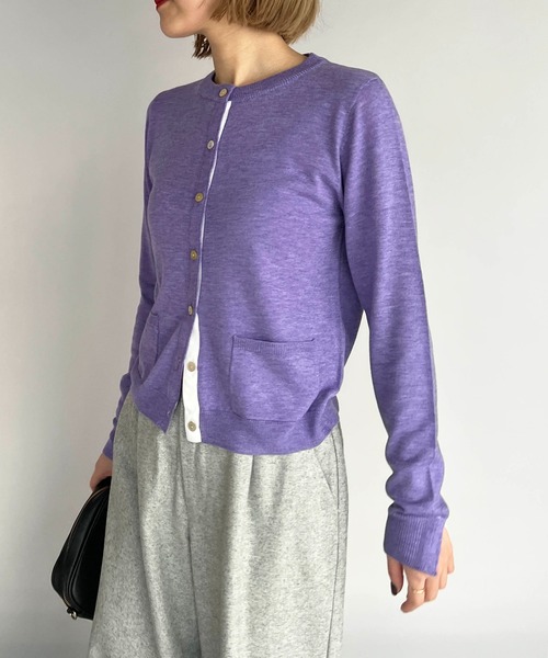 PICCIN（ピッチン）の「シェルボタンバイカラーカーディガン（カーディガン/ボレロ・レディース・オフホワイト/ライトグレー/エメラルド/ラベンダー/イエロー/チェリーピンク・M）」の17枚目の写真