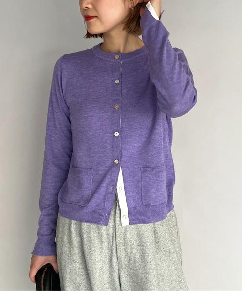 PICCIN（ピッチン）の「シェルボタンバイカラーカーディガン（カーディガン/ボレロ・レディース・オフホワイト/ライトグレー/エメラルド/ラベンダー/イエロー/チェリーピンク・M）」の19枚目の写真